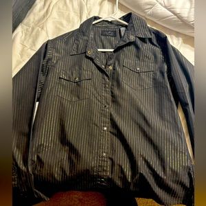 Black with Gold Pin Striped Western Shirt - Medium
